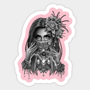 Skull Mask and Peony Flower Sticker